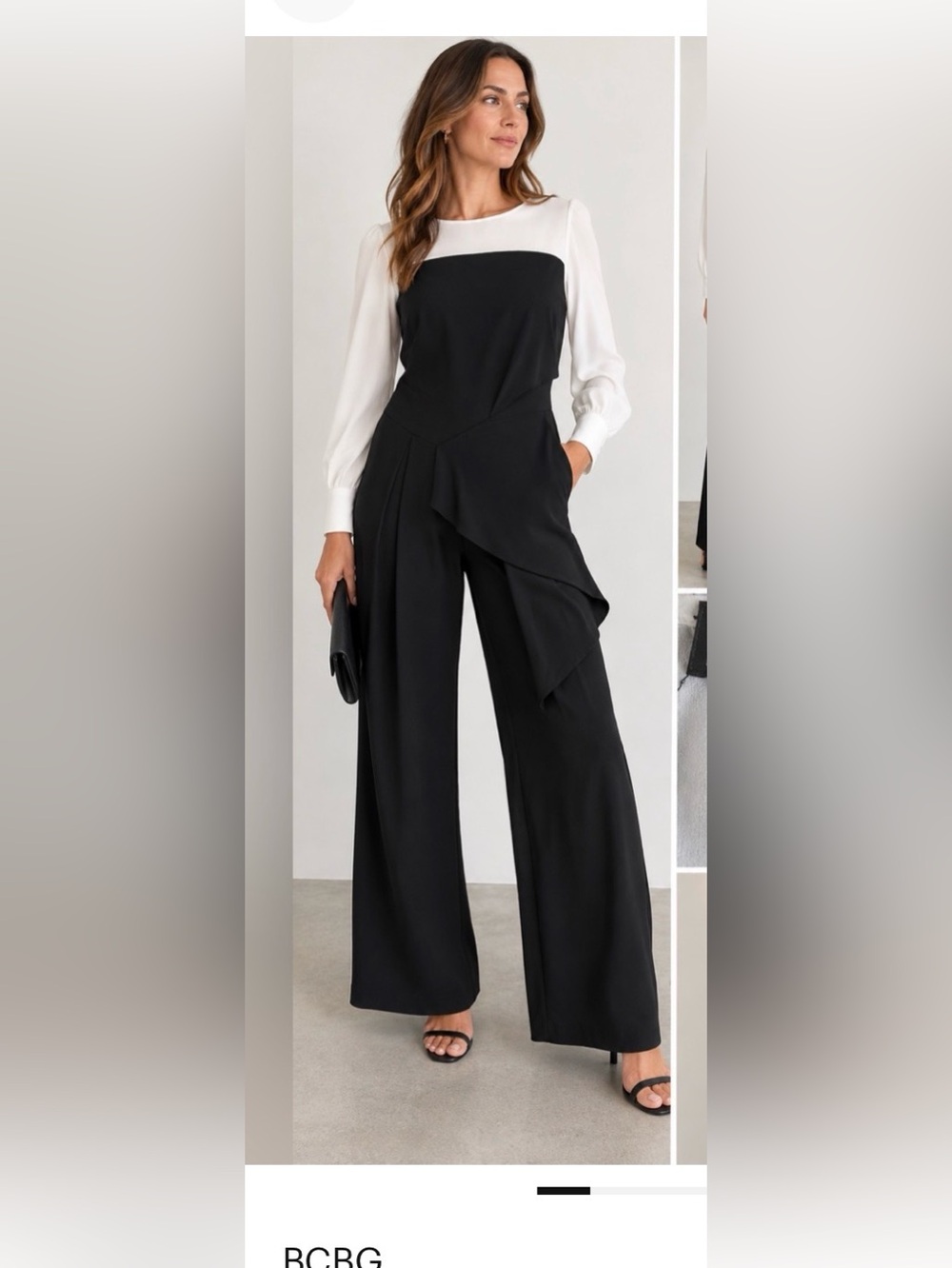BCBGMAXAZRIA Black White Jumpsuit Wide Leg Asymmetrical Detail Size 10